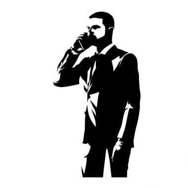 İş adamı ile cep telefonu, izole vektör çizim