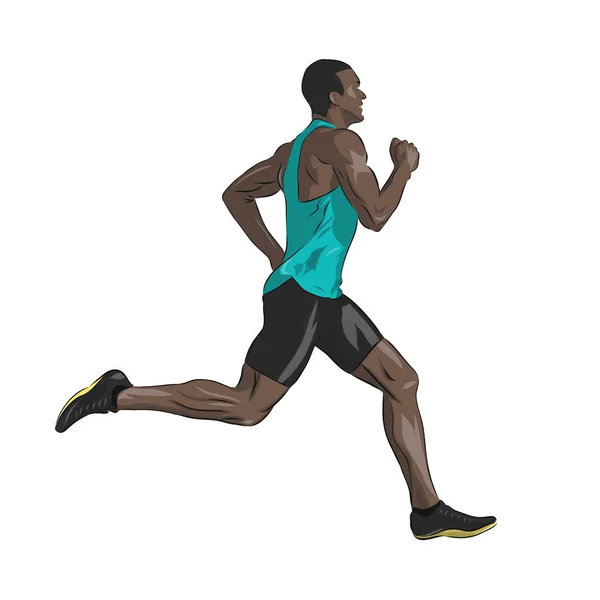 Hombre afroamericano corriendo, dibujo vectorial aislado. Corre. — Vector de stock