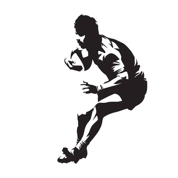 Jogador de rugby com bola, desporto de equipa. Sílhueta vetorial isolada —  Vetores de Stock