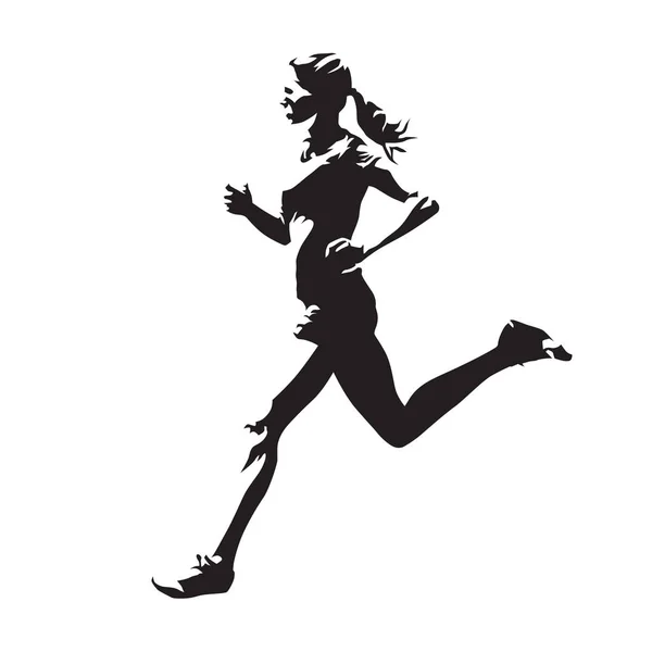 Running woman, abstract vector silhouette, side view — Stock Vector