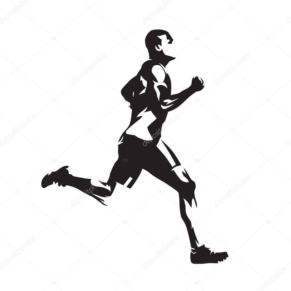 Running man, abstract vector silhouette. Side view