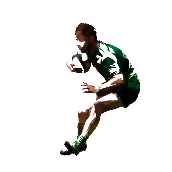Joueur de rugby polygonal avec balle, isolat à faible vecteur poly — Image vectorielle
