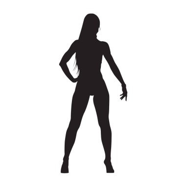 Ayakta ve poz, izole vektör siluet, f fitness kadın