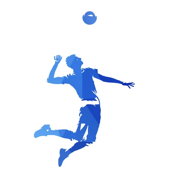 Jugador de voleibol sirviendo pelota, vector geométrico azul abstracto s — Archivo Imágenes Vectoriales