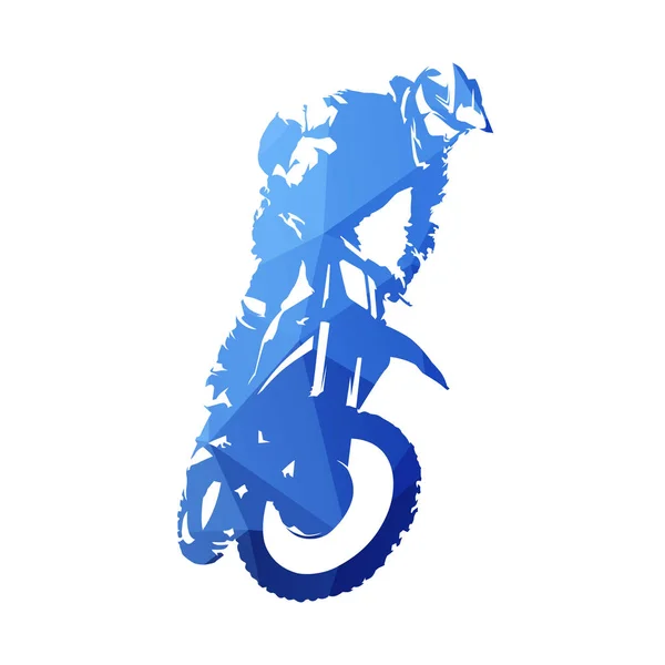 Motocross estilo livre, fmx. Símbolo vetor geométrico azul abstrato — Vetor de Stock