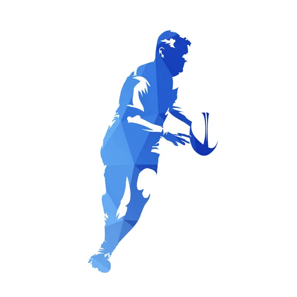 Joueur de rugby en ballon, vecteur géométrique bleu abstrait s — Image vectorielle