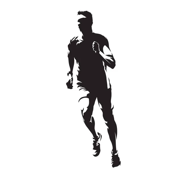Hombre corriendo, vista frontal, estilo de vida saludable, sil vectorial aislado — Vector de stock