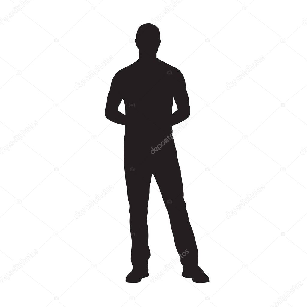 Man standing, isolated vector silhouette, front view