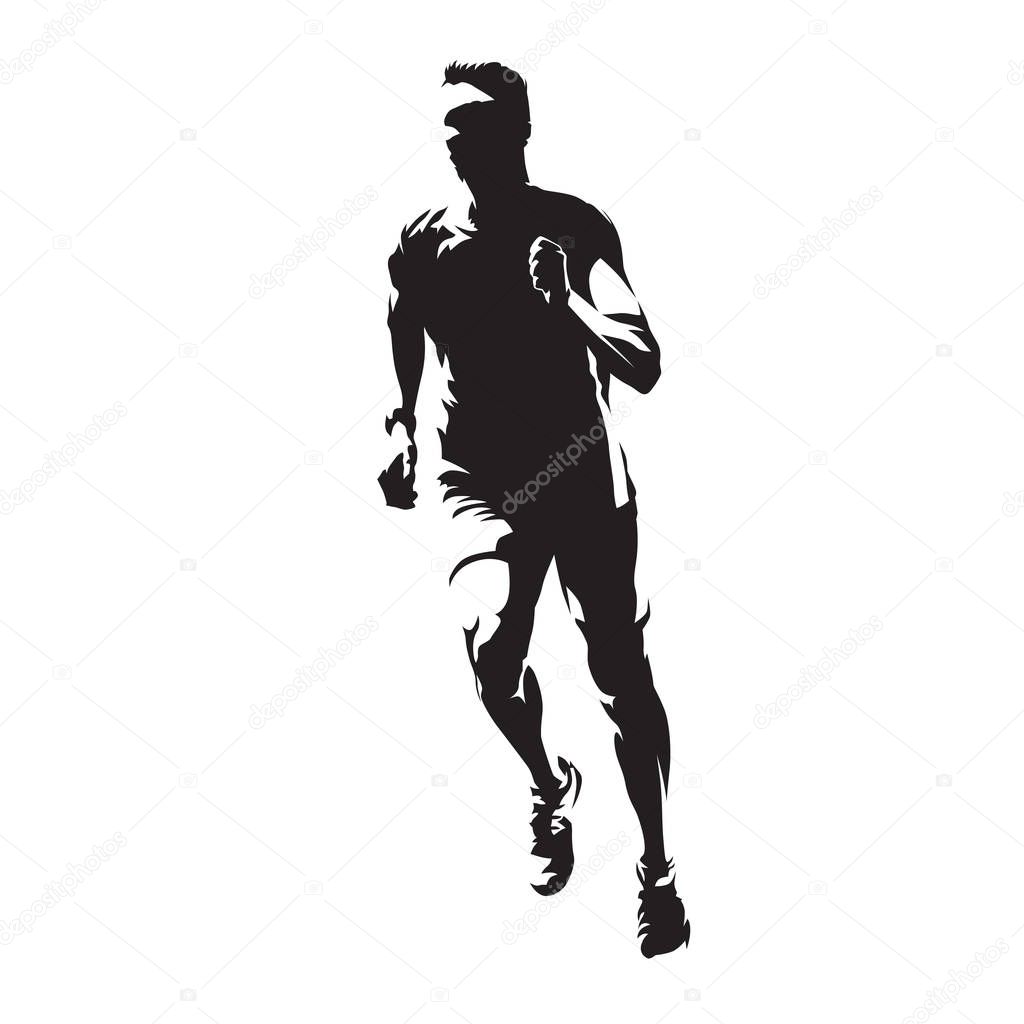 Running man, front view, healthy lifestyle,  isolated vector sil