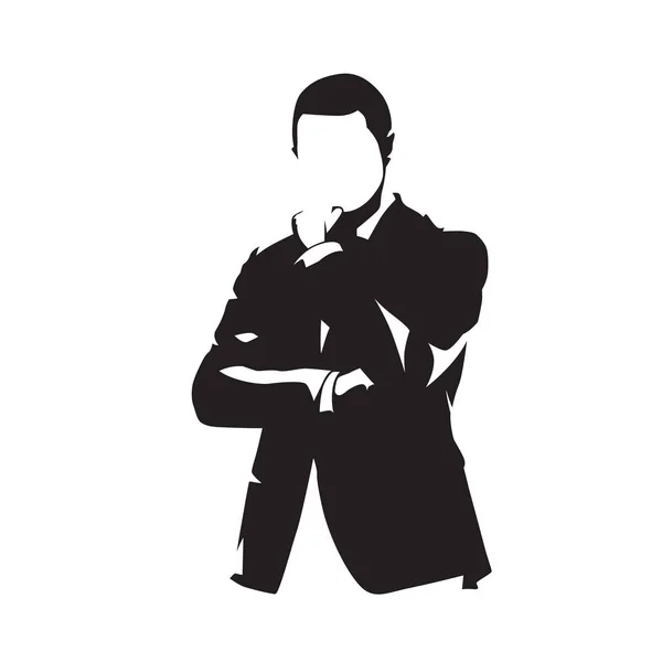 Businessman in suit thinking, isolated vector silhouette — Stock Vector