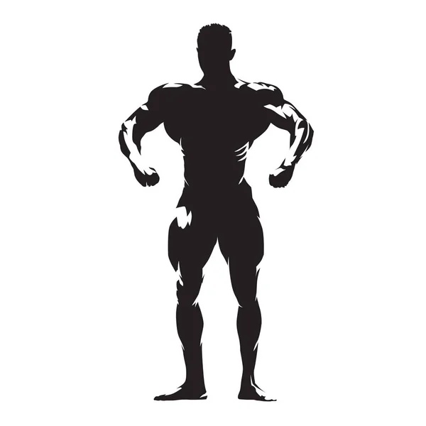 Bodybuilder with big muscles posing, isolated vector silhouette. — Stock Vector