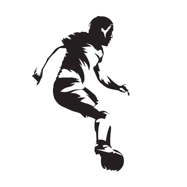 Jogador de futebol europeu com bola, futebol. Silh vetor abstrato —  Vetores de Stock