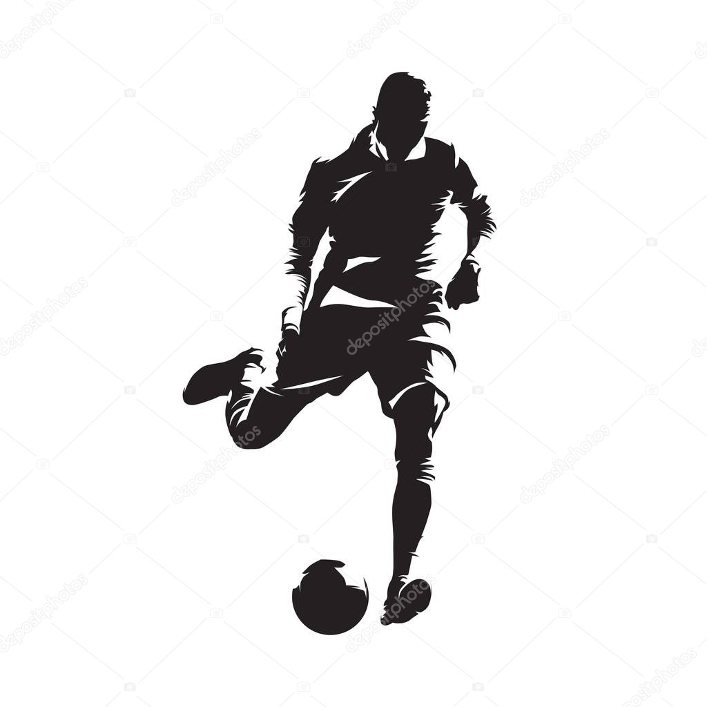 European football player shooting ball, soccer. Isolated vector 