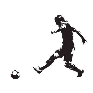 Avrupa Futbol oyuncu topu, futbol çekim. İzole vektör siluet