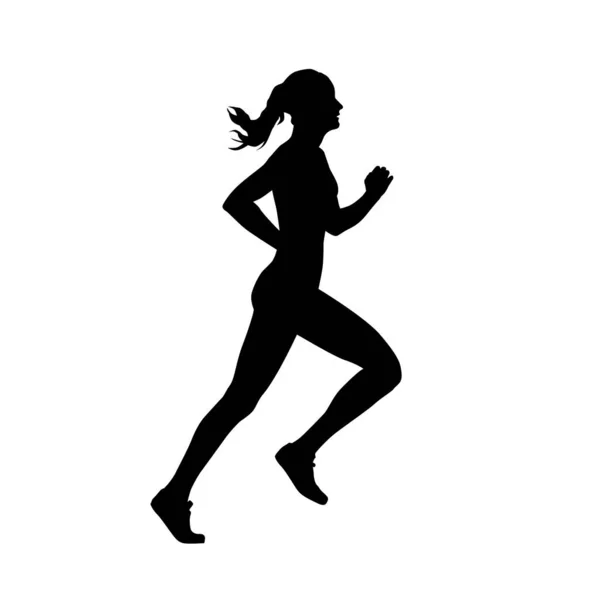 Mujer Corriendo Vista Lateral Silueta Vectorial Aislada — Vector de stock