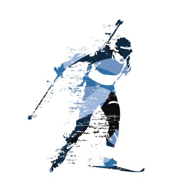 Biatlon sporcusu, soyut mavi vektör çizimi
