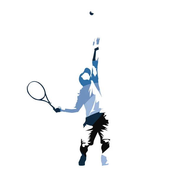 Tenisz játékos szolgálja labda, elvont kék vektor illusztráció — Stock Vector