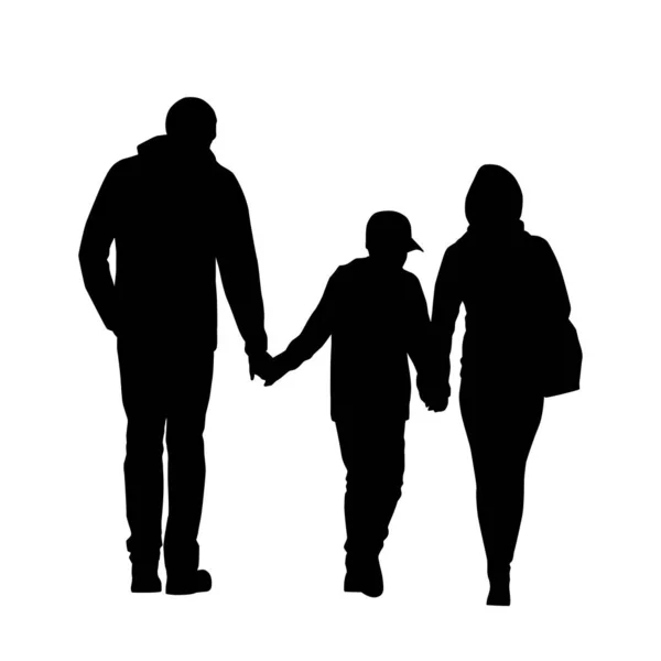 家庭。 父亲、母亲和儿子走在一起。 分离的病媒 — 图库矢量图片