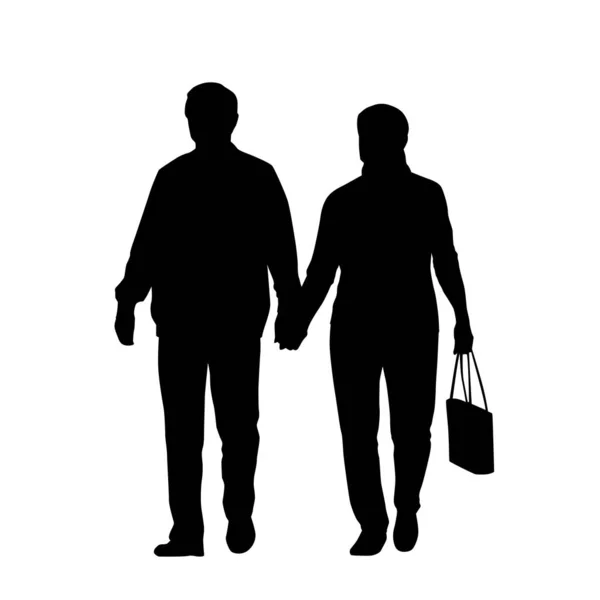Casal de dois idosos andando e de mãos dadas, tector isolado —  Vetores de Stock