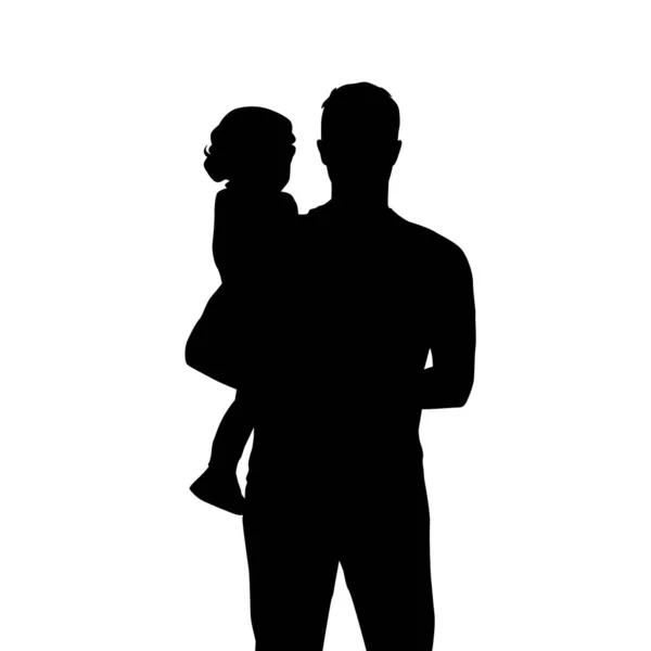 Padre con bambino, silhouette vettoriale isolata. Uomo che tiene piccolo — Vettoriale Stock