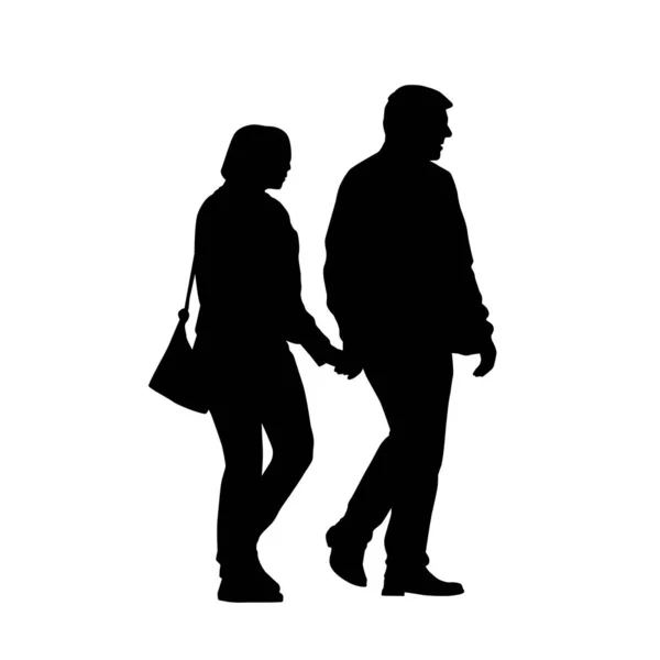 Uomo e donna che camminano insieme, coppia isolata silhouette vettoriale — Vettoriale Stock