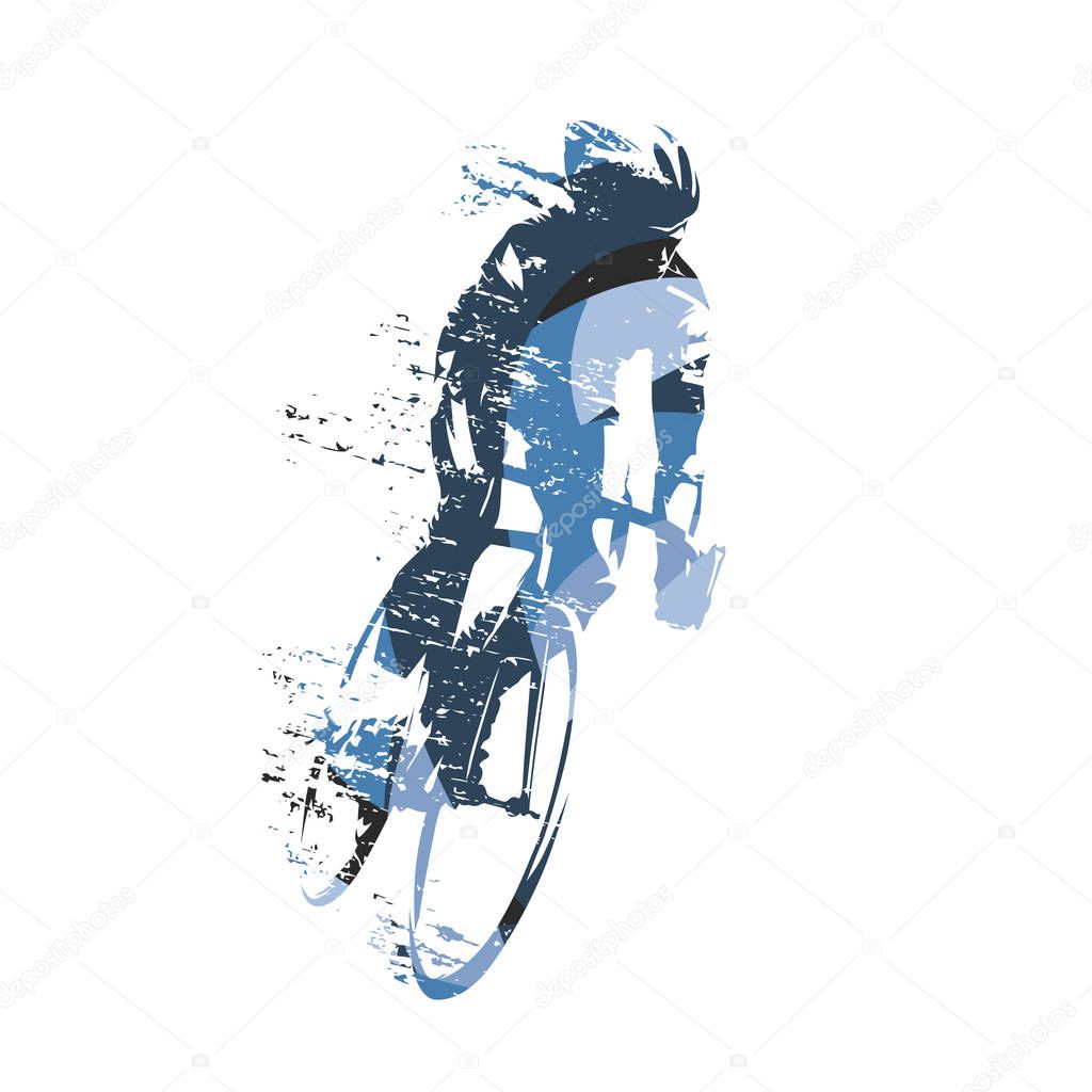 Cycling, abstract blue road cyclist, isolated vector illustration