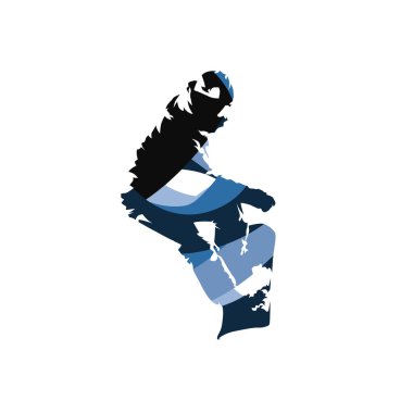 Snowboardcu, soyut mavi vektör çizimi