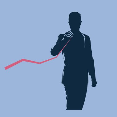 Verileri, vektör siluetini, düz tasarım illus 'u analiz eden işadamı