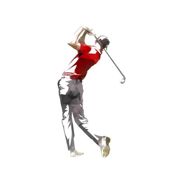 Gracz w golfa, odizolowana sylwetka wektora niskiego poli, geometryczny golf — Wektor stockowy