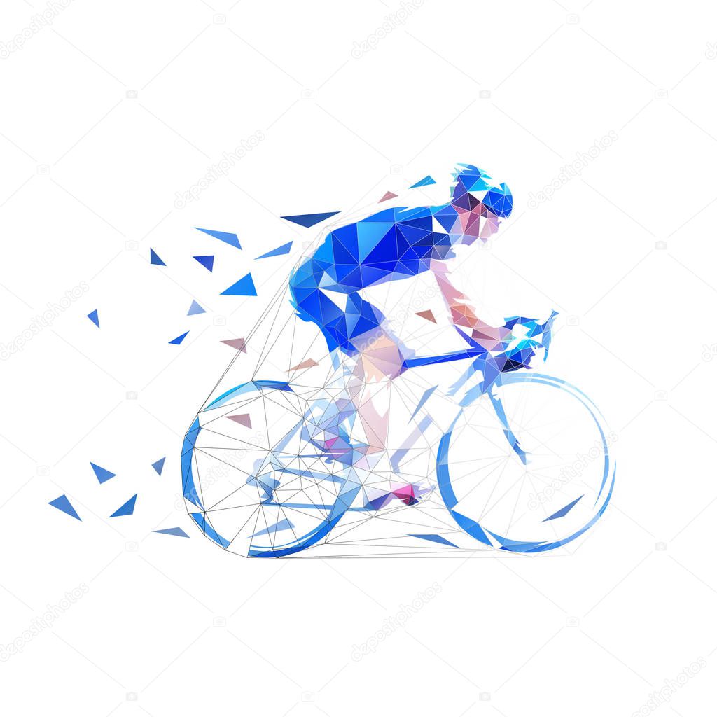 Cyclist. Road cycling low poly illustration. Side view, isolated