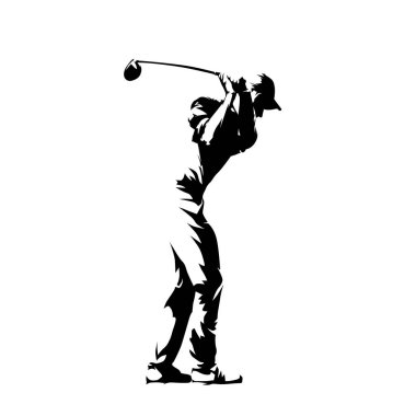 Golf oyuncusu, izole vektör silueti, golfçü logosu, mürekkep çizimi