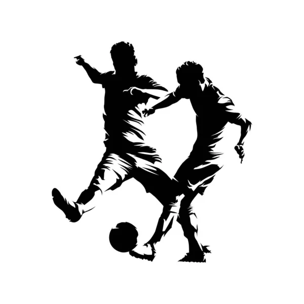 Soccer players, isolated vector silhouette. Two footballers with — Stock Vector