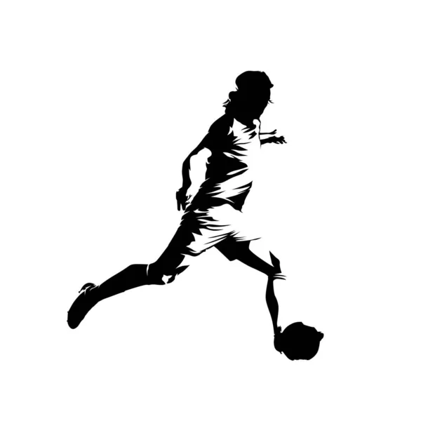 Футболист пинает мяч, изолированный векторный силуэт, чернила ничья — стоковый вектор