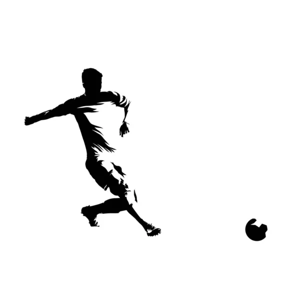 Soccer player passing ball, isolated vector silhouette, ink draw — Stok Vektör