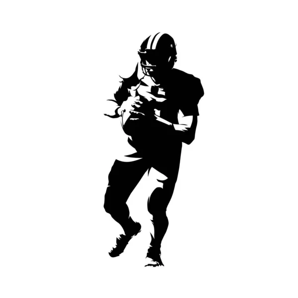 Americký fotbalista běží s míčem, izolovaný vektor mlha — Stockový vektor