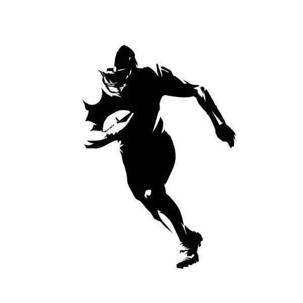 Jogador de futebol americano correndo com bola, silh vetor isolado —  Vetores de Stock