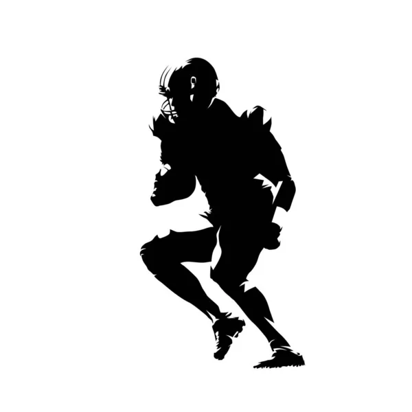 Joueur de football américain en cours d'exécution avec ballon, silh vecteur isolé — Image vectorielle