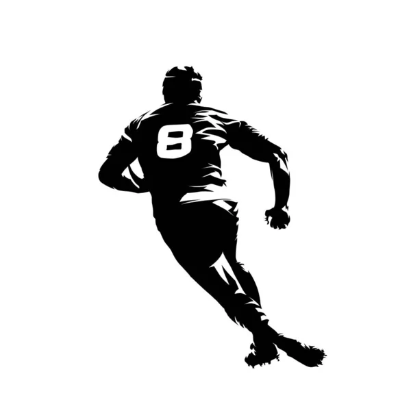 Rugby player running with ball, rear view, isolated vector silho — 스톡 벡터