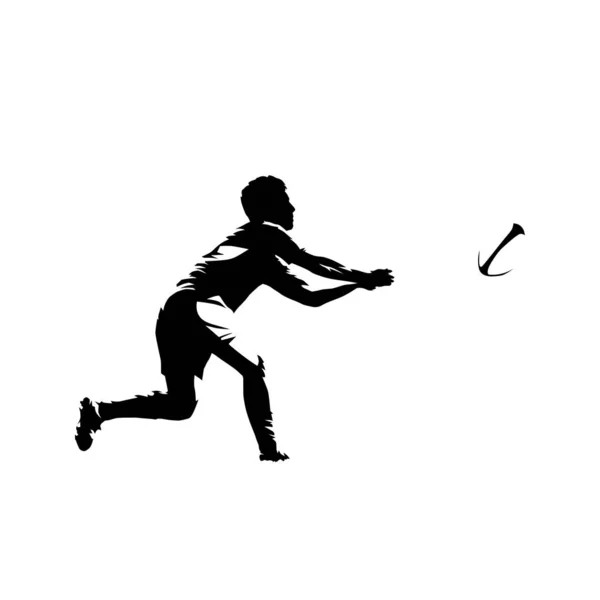 Rugby player passing ball, isolated vector silhouette. Ink drawi — Stock Vector