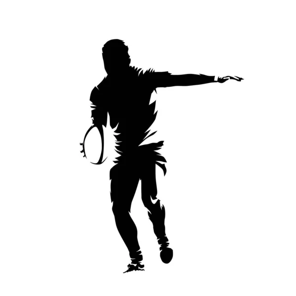 Rugby speler schoppen bal, geïsoleerde vector silhouet, inkt drawi — Stockvector