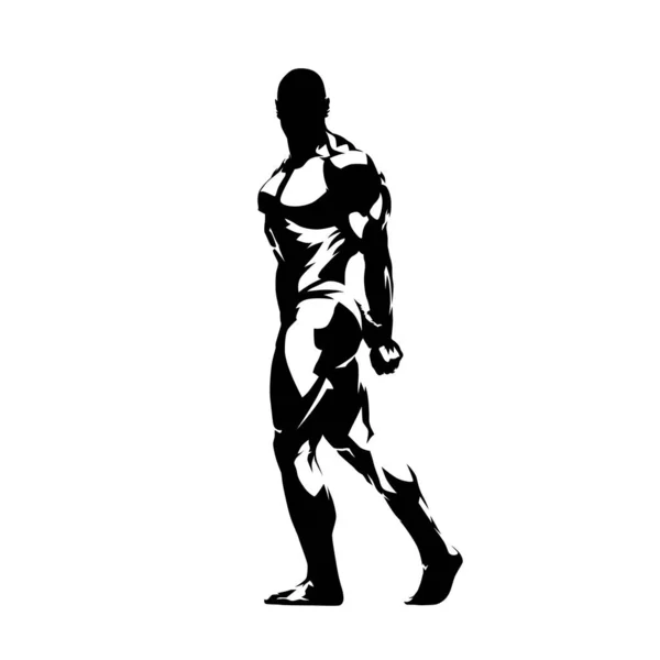 Bodybuilder, vue de côté, silhouette vectorielle isolée, dessin à l'encre — Image vectorielle