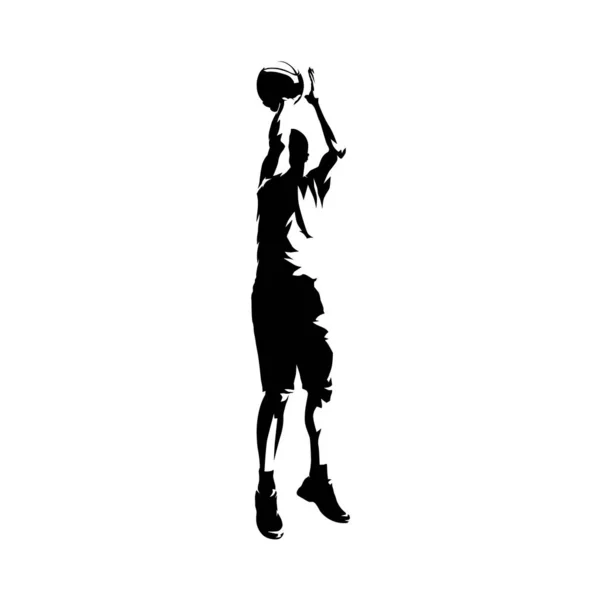 Баскетбольный прыжок, изолированный векторный силуэт, чернильный рисунок. Ж — стоковый вектор