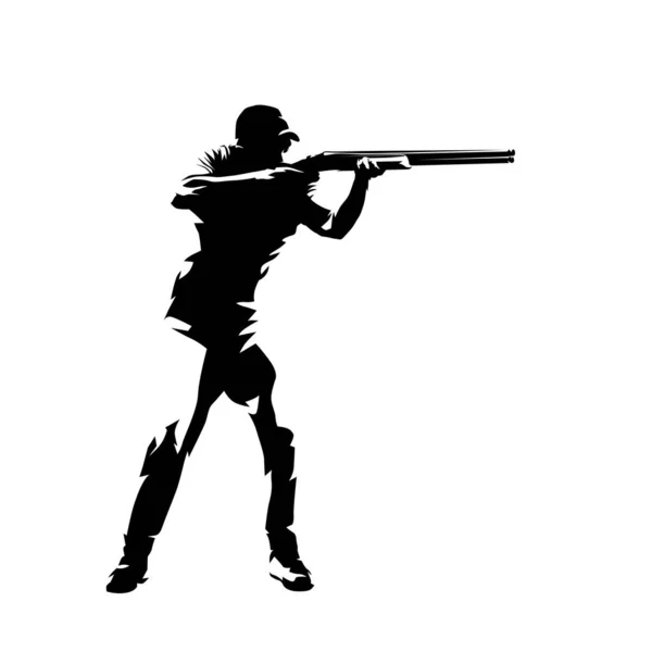 Trap shooting, aiming athlete with gun, isolated vector silhouet — 스톡 벡터