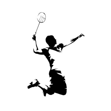 Badminton oyuncusu, izole vektör silueti, mürekkep çizimi