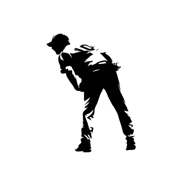 Baseball player throwing ball, isolated vector silhouette. Ink d — Stock vektor