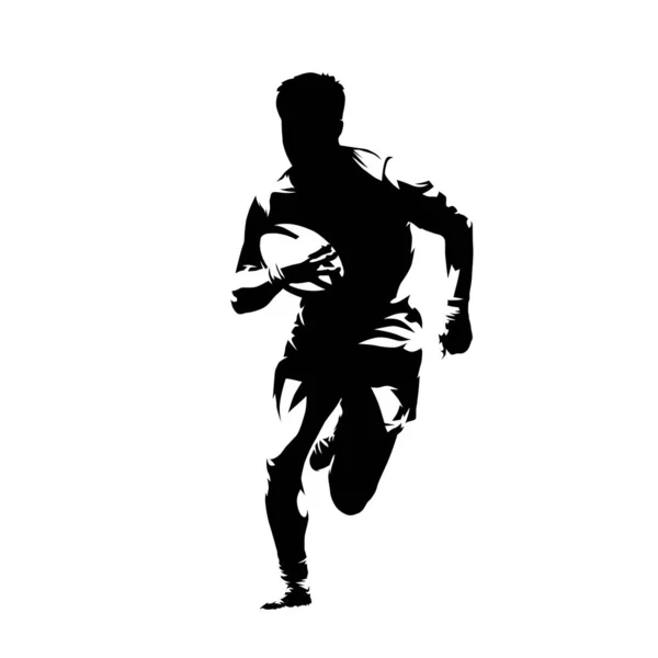 Rugby player running with ball, isolated vector silhouette, ink — 스톡 벡터