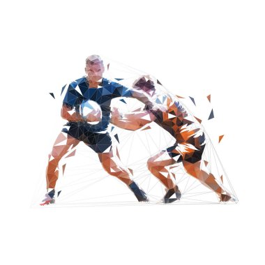Rugby players, low poly vector illustration. Isolated geometric 