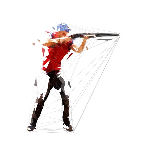 Trap shooting, aiming athlete with gun, isolated low polygonal v — Stok Vektör