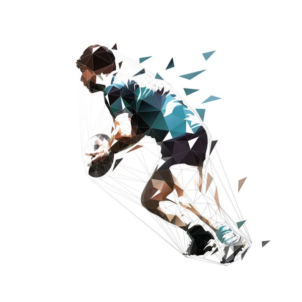Rugby-Spieler läuft mit Ball, isolierte niedrige polygonale Vektor il — Stockvektor