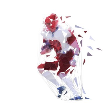 American football player holding ball, isolated low polygonal ve